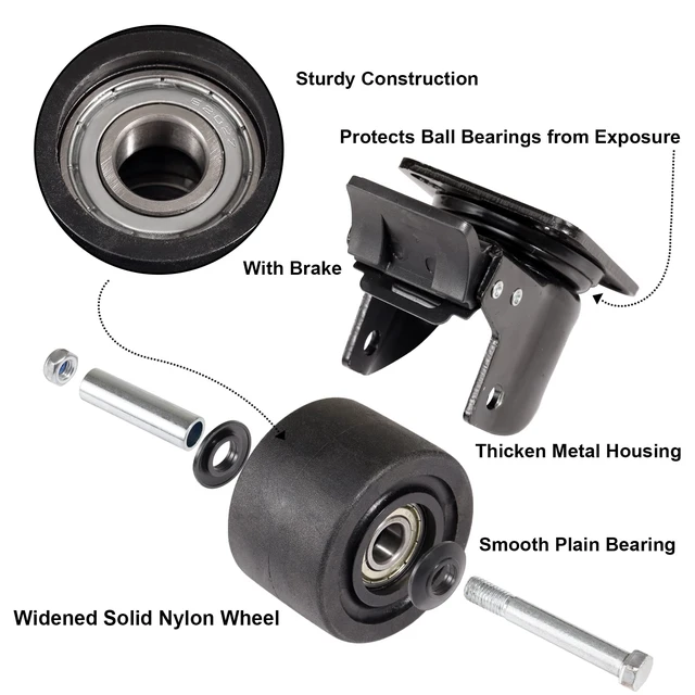 Alt view image 2 of 7 - Plate Swivel Caster Wheels 3-inch Heavy Duty of 4400lbs, Low Gravity Center Design Black Caster Wheels with Brake, Durable & Quiet & Sturdy Nylon Wheels for Industrial, Set of 4