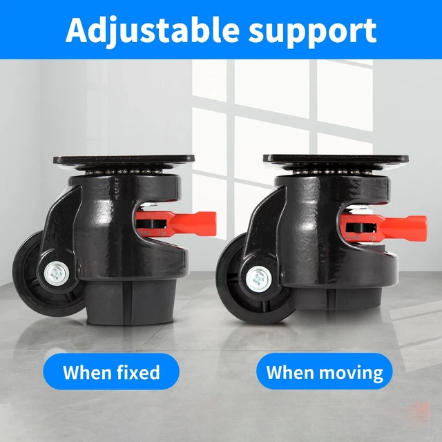 Alt view image 5 of 6 - Heavy Duty Leveling Machine Casters 2200 LBS, Upgraded Ratchet Arm Design Leveling Retractable Castors Set of 4, Aluminum Base & Industrial Grade Rubber Workbench Caster for Industrial, Machine