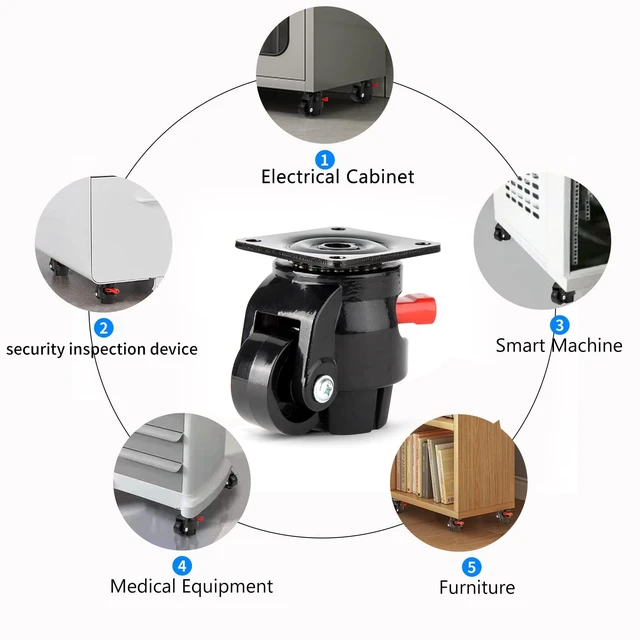 Alt view image 6 of 6 - Heavy Duty Leveling Machine Casters 2200 LBS, Upgraded Ratchet Arm Design Leveling Retractable Castors Set of 4, Aluminum Base & Industrial Grade Rubber Workbench Caster for Industrial, Machine