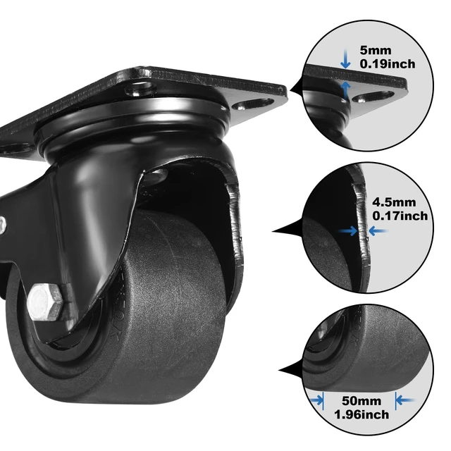 Alt view image 7 of 7 - Plate Swivel Caster Wheels 3-inch Heavy Duty of 4400lbs, Low Gravity Center Design Black Caster Wheels with Brake, Durable & Quiet & Sturdy Nylon Wheels for Industrial, Set of 4