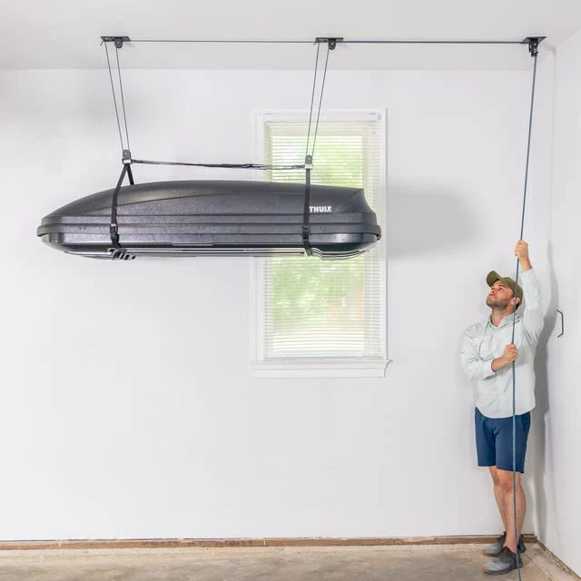 Alt view image 3 of 6 - Cargo Box Hoist, Garage Pulley Lift System, Holds 150 lb | Cargo Box Storage, Cargo Box Ceiling Hoist, Garage Ceiling Hoist, Holds 150 lb, Fits All Garage Heights