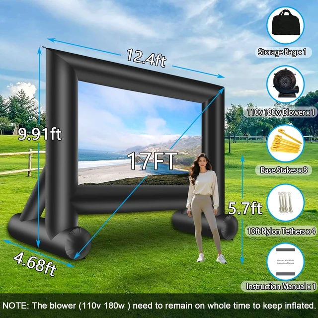 Alt view image 4 of 7 - 17 Feet Inflatable Movie Screen Outdoor Blow Up Projector Screen - Front/Rear Projection Screen for Outdoor Backyard Pool Fun
