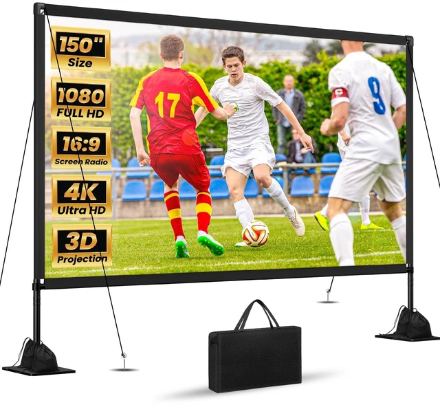 Main image of 150 inch Outdoor Projector Screen with Stand: 4K HD Portable Projector Screen Outdoor Indoor - Front/Rear Movie Screen with Accessories for Stable - Projection Screen for Home Theater, Camping