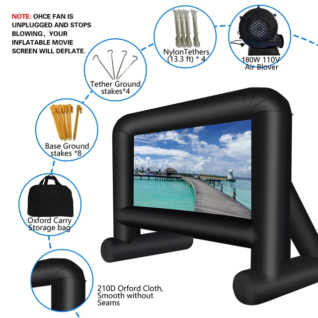 Alt view image 5 of 6 - 16 Feet Inflatable Movie Screen Outdoor, Indoor Projection Screen | Blow Up Screen, With Air Blower, Tie-Downs and Storage Bag, Easy Set up, Backyard Movie Night, Theme Party, Celebrations