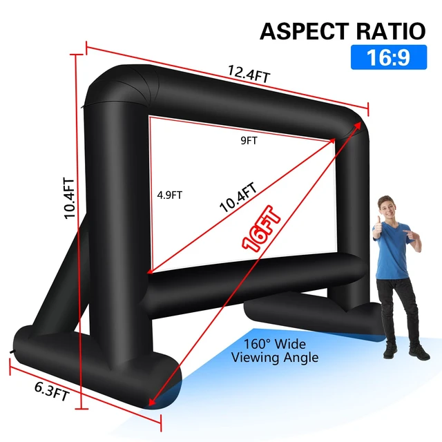 Alt view image 4 of 6 - 16 Feet Inflatable Movie Screen Outdoor, Indoor Projection Screen | Blow Up Screen, With Air Blower, Tie-Downs and Storage Bag, Easy Set up, Backyard Movie Night, Theme Party, Celebrations