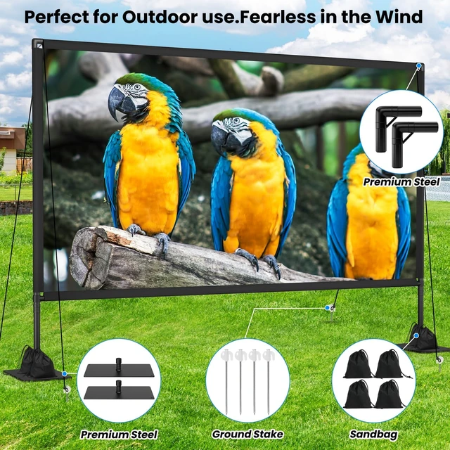 Alt view image 4 of 7 - 150 inch Outdoor Projector Screen with Stand: 4K HD Portable Projector Screen Outdoor Indoor - Front/Rear Movie Screen with Accessories for Stable - Projection Screen for Home Theater, Camping