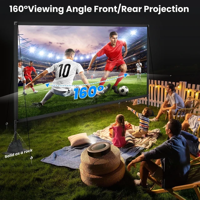Alt view image 2 of 7 - 150 inch Outdoor Projector Screen with Stand: 4K HD Portable Projector Screen Outdoor Indoor - Front/Rear Movie Screen with Accessories for Stable - Projection Screen for Home Theater, Camping