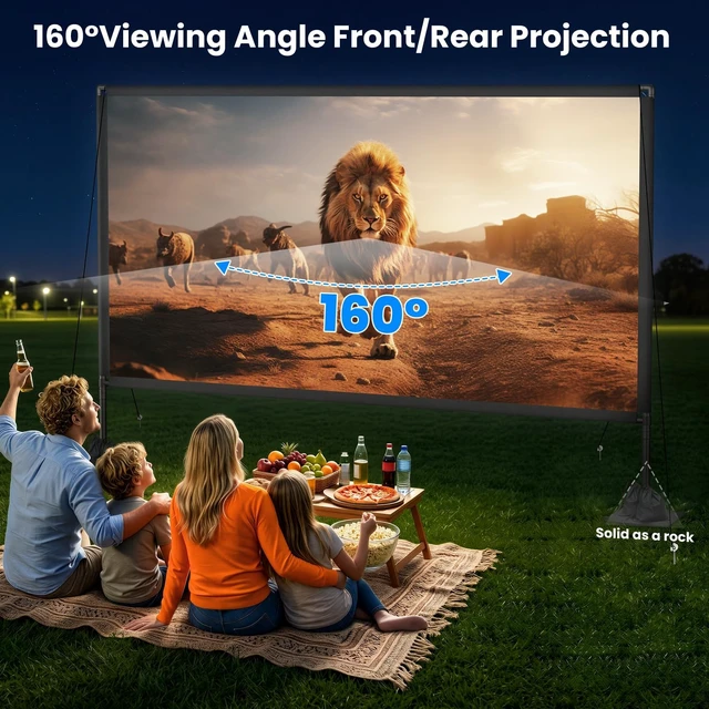 Alt view image 3 of 7 - 150 inch Outdoor Projector Screen with Stand: 4K HD Portable Projector Screen Outdoor Indoor - Front/Rear Movie Screen with Accessories for Stable - Projection Screen for Home Theater, Camping