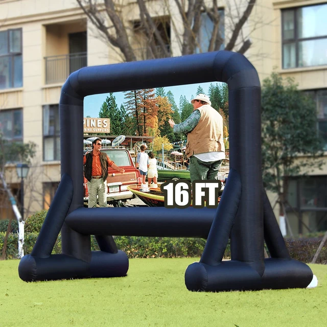 Alt view image 2 of 7 - 16 FT Inflatable Projector Screen for Outdoor Movies - Easy Setup Blow-Up Screen with Quiet Fan for Outdoor Movie Nights, Backyard Events, and Parties (Dual Support)