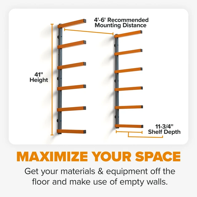 Alt view image 2 of 7 - Wood Rack, 6-Level Wall Mount Lumber Storage Rack for Wood Storage | Heavy duty wall mounted lumber storage rack for garage organization; 6-level wood rack design workshop organizers