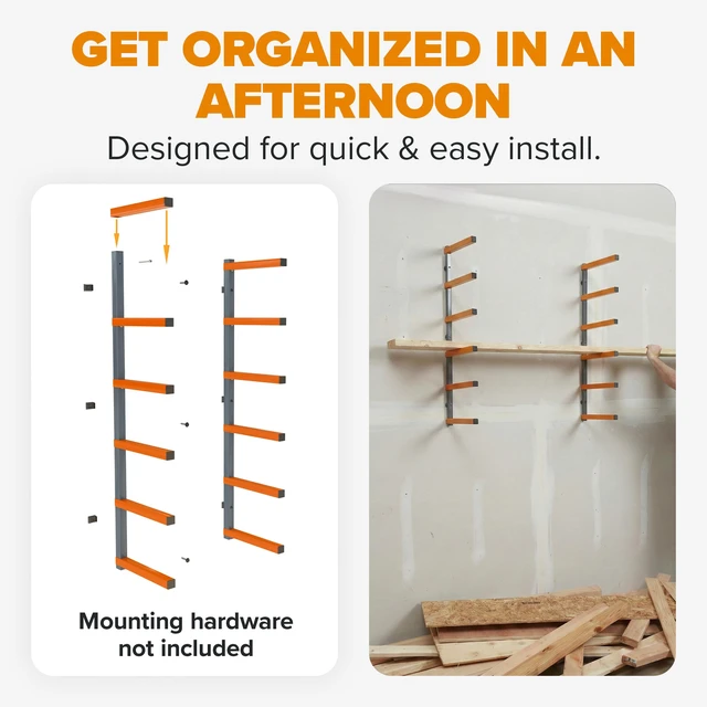 Alt view image 3 of 7 - Wood Rack, 6-Level Wall Mount Lumber Storage Rack for Wood Storage | Heavy duty wall mounted lumber storage rack for garage organization; 6-level wood rack design workshop organizers
