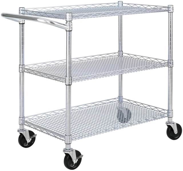 Main image of Classics UltraDurable NSF Commercial Heavy Duty Metal Rolling Utility Cart, w/ Steel Shelves, Handle Bar for Restaurant, Garage, Warehouse, Kitchen, Office, Top Shelf (36"W x 18"D)
