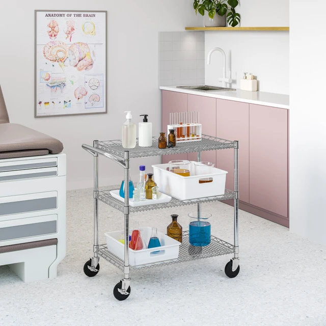 Alt view image 4 of 7 - Classics UltraDurable NSF Commercial Heavy Duty Metal Rolling Utility Cart, w/ Steel Shelves, Handle Bar for Restaurant, Garage, Warehouse, Kitchen, Office, Top Shelf (36"W x 18"D)