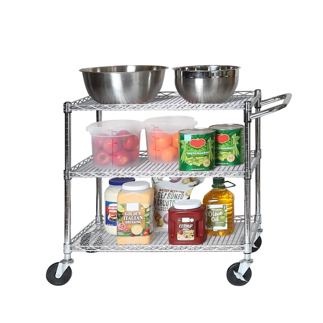 Alt view image 6 of 7 - Classics UltraDurable NSF Commercial Heavy Duty Metal Rolling Utility Cart, w/ Steel Shelves, Handle Bar for Restaurant, Garage, Warehouse, Kitchen, Office, Top Shelf (36"W x 18"D)