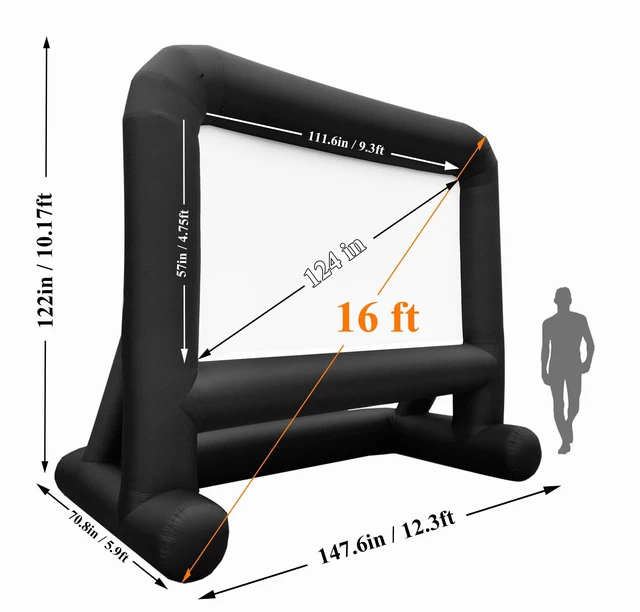 Alt view image 5 of 6 - 16 FT Outdoor Inflatable Projector Screen One-Piece Design, Easy Setup Blow-Up Screen with Quiet Fan, Perfect for Backyard Movie Nights & Events (Stable Base)