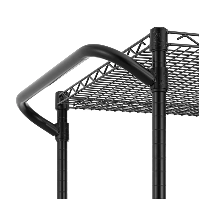 Alt view image 6 of 7 - 3 Tier Heavy Duty Commercial Grade Utility Cart, Wire Rolling Cart with Handle Bar, Steel Service Cart with Wheels, Kitchen Carts on Wheels, Metal Cart Shelf Size 24" D x 36" W, NSF, Black