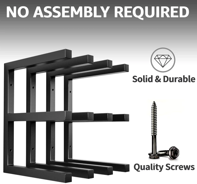 Alt view image 3 of 7 - Wood Organizer and Lumber Storage Rack Wall Mount, Heavy Duty Metal Shelf with 6-Level Holds Up 1200 LBS, Indoor & Outdoor Use - Black