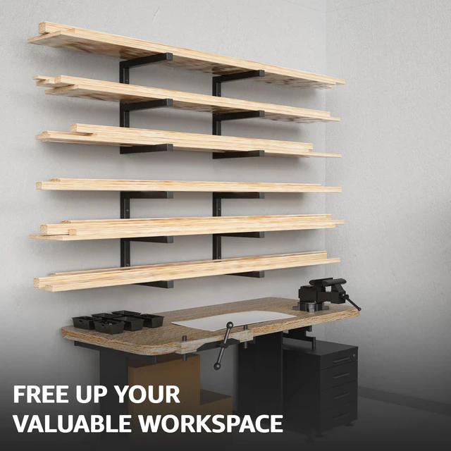 Alt view image 5 of 7 - Wood Organizer and Lumber Storage Rack Wall Mount, Heavy Duty Metal Shelf with 6-Level Holds Up 1200 LBS, Indoor & Outdoor Use - Black
