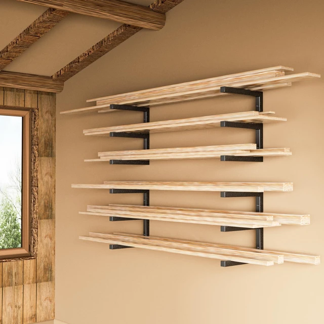 Alt view image 7 of 7 - Wood Organizer and Lumber Storage Rack Wall Mount, Heavy Duty Metal Shelf with 6-Level Holds Up 1200 LBS, Indoor & Outdoor Use - Black
