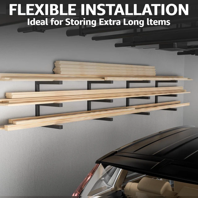 Alt view image 6 of 7 - Wood Organizer and Lumber Storage Rack Wall Mount, Heavy Duty Metal Shelf with 6-Level Holds Up 1200 LBS, Indoor & Outdoor Use - Black