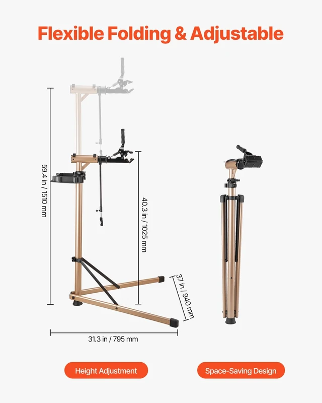 Alt view image 4 of 7 - Bike Repair Stand, Max. 110 lb Heavy-duty Bicycle Work Stand with 40.3-59.4 in Adjustable Height & Large Tool Tray, Foldable Ebike Maintenance Rack, Shop Home Mechanics for Mountain Road Bike