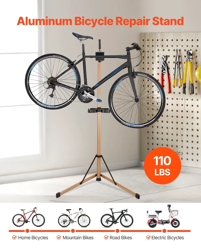Alt view image 2 of 7 - Bike Repair Stand, Max. 110 lb Heavy-duty Bicycle Work Stand with 40.3-59.4 in Adjustable Height & Large Tool Tray, Foldable Ebike Maintenance Rack, Shop Home Mechanics for Mountain Road Bike