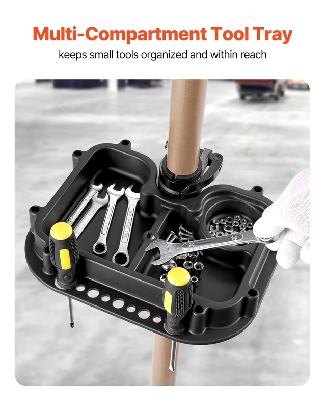 Alt view image 6 of 7 - Bike Repair Stand, Max. 110 lb Heavy-duty Bicycle Work Stand with 40.3-59.4 in Adjustable Height & Large Tool Tray, Foldable Ebike Maintenance Rack, Shop Home Mechanics for Mountain Road Bike