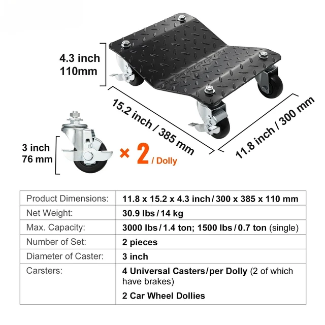 Alt view image 7 of 7 - Wheel Dolly, 3000 lbs Car Moving Dolly, Wheel Dolly Car Tire Stake Set of 2 Piece, Heavy-Duty Car Tire Dolly Cart Moving Cars, Trucks, Trailers, Motorcycles, and Boats