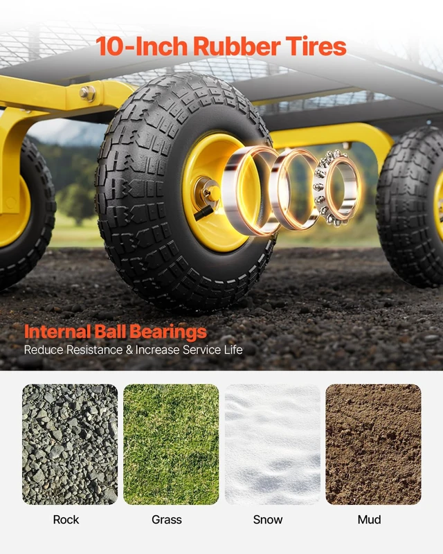Alt view image 5 of 7 - 500lbs Steel Garden Cart Heavy Duty Metal Utility Garden Wagon | 10" All Terrain Tires, Metal Mesh Removable Sides, 180° Rotating Handle For Yard Patio Garden Outdoor Use