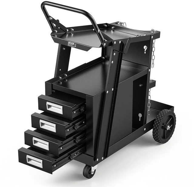 Main image of Welding Cart, 2-Tier 4 Drawers Welder Cart 265 LBS Weight Capacity | with 360° Swivel Wheels, Tank Storage Safety Chains, Heavy Duty Rolling MIG Welder Cart for Mig Welder and Plasma Cutter