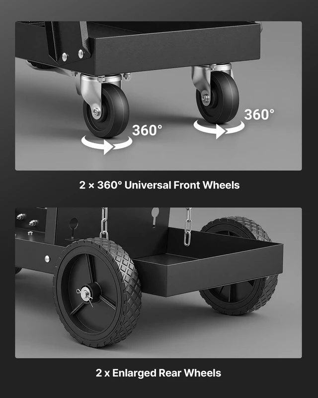 Alt view image 5 of 7 - Welding Cart, 2-Tier 4 Drawers Welder Cart 265 LBS Weight Capacity | with 360° Swivel Wheels, Tank Storage Safety Chains, Heavy Duty Rolling MIG Welder Cart for Mig Welder and Plasma Cutter