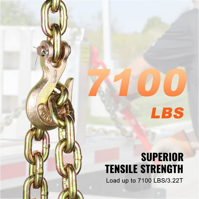 Alt view image 4 of 7 - G80 Transport Binder Chain, 3/8" x 10.3' 2-Pack Tow Chain with Clevis Grab Hooks, 7100 lbs Safe Working Load, Heavy Duty Logging Chain for Transporting Towing Truck Tie Down Binding Equipment