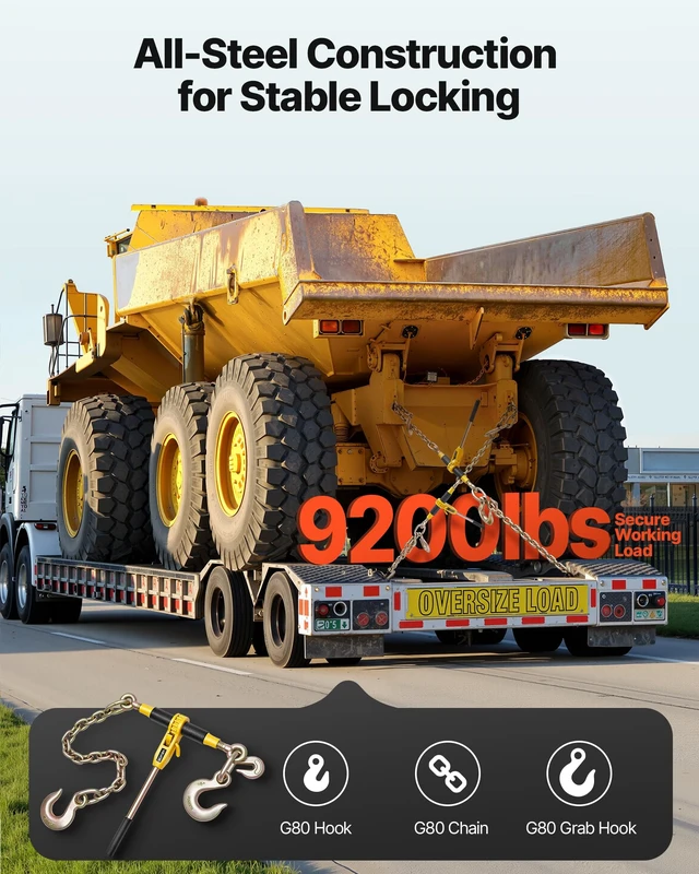 Alt view image 2 of 7 - Ratchet Chain Binder, 9200 lbs Working Load, Chain Binders Compatible with 3/8 in - 1/2 in Chains, Heavy Duty Ratchet Load Binder with Handles for Truck, Tie Down, Hauling, Towing, Logging