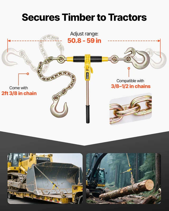Alt view image 3 of 7 - Ratchet Chain Binder, 9200 lbs Working Load, Chain Binders Compatible with 3/8 in - 1/2 in Chains, Heavy Duty Ratchet Load Binder with Handles for Truck, Tie Down, Hauling, Towing, Logging