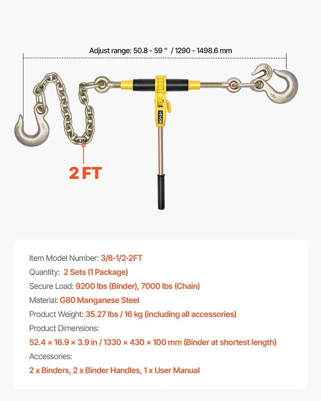 Alt view image 7 of 7 - Ratchet Chain Binder, 9200 lbs Working Load, Chain Binders Compatible with 3/8 in - 1/2 in Chains, Heavy Duty Ratchet Load Binder with Handles for Truck, Tie Down, Hauling, Towing, Logging