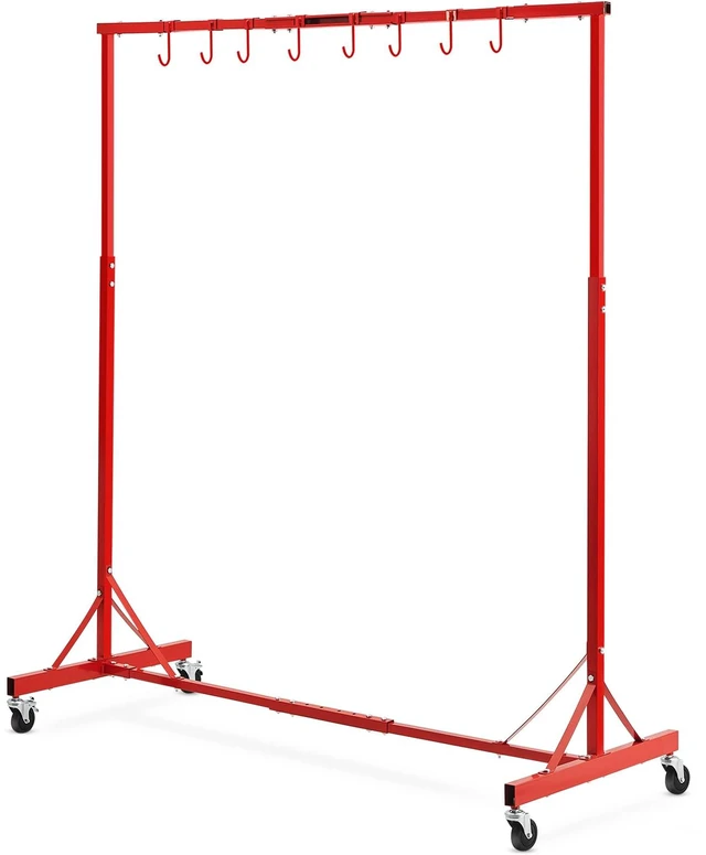 Main image of Painting Rack, 5 ft-7 ft Adjustable Height, 66 lbs Capacity Automotive Paint Stand, 8 Hooks Drying Rack With 4 Swiveling Wheels, Auto Body Stand for Repair Shops & Garage