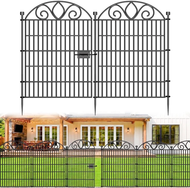 Main image of No Dig Garden Fence Outdoor for Yard, 10 Panels with Gate | 34in(H) x22ft(L) Rustproof Metal Animal Barrier, Temporary Dog Fence, Decorative Fencing for Flower Bed, Patio, and Pet