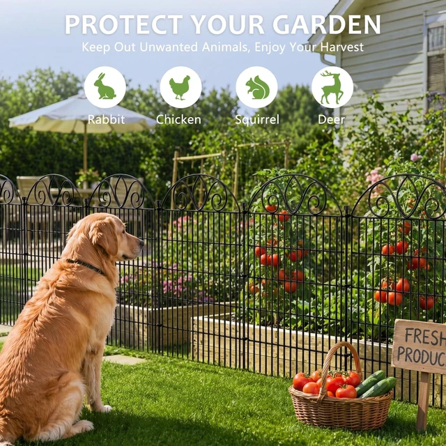Alt view image 4 of 7 - No Dig Garden Fence Outdoor for Yard, 10 Panels | 34in(H) x22ft(L) Rustproof Metal Animal Barrier, Temporary Dog Fence, Decorative Fencing for Flower Bed, Patio, and Pet