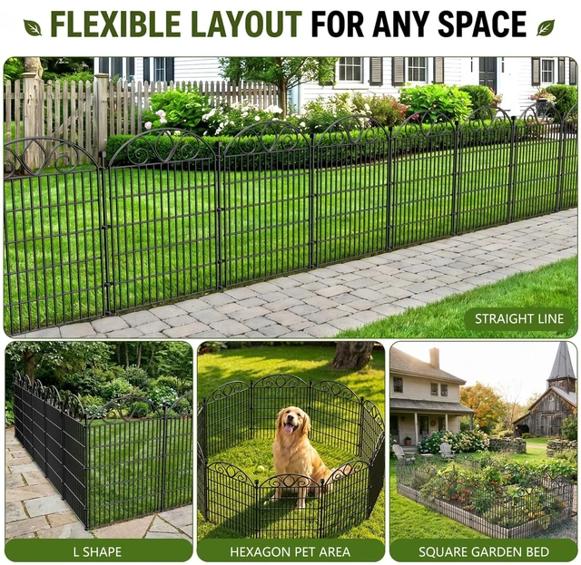 Alt view image 6 of 7 - No Dig Garden Fence Outdoor for Yard, 10 Panels | 34in(H) x22ft(L) Rustproof Metal Animal Barrier, Temporary Dog Fence, Decorative Fencing for Flower Bed, Patio, and Pet