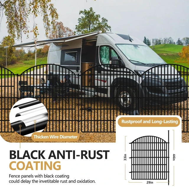 Alt view image 5 of 7 - 10 Panels Garden Fence Animal Barrier, 33 in(H) X 24 ft(L) Dog Fence Outdoor for Yard Rustproof No Dig Fencing Decorative Metal Wire Panel Border for Rabbits, Flower Bed Patio Temporary Ground Stakes
