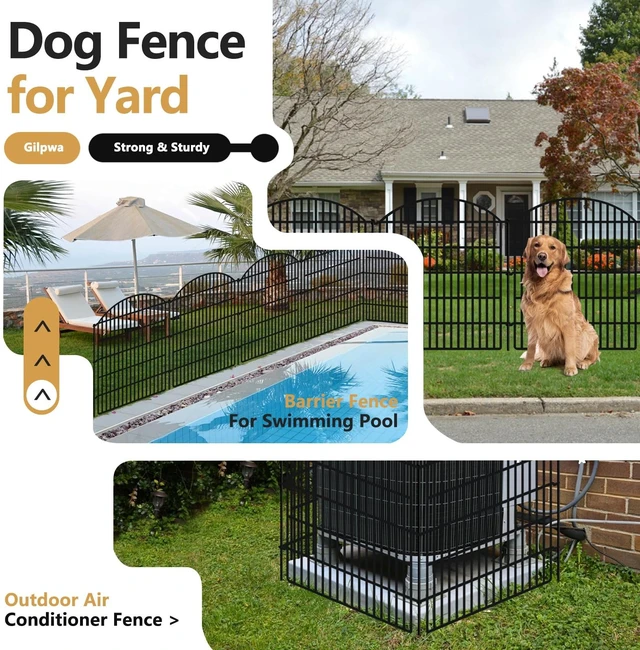 Alt view image 6 of 7 - 10 Panels Garden Fence Animal Barrier, 33 in(H) X 24 ft(L) Dog Fence Outdoor for Yard Rustproof No Dig Fencing Decorative Metal Wire Panel Border for Rabbits, Flower Bed Patio Temporary Ground Stakes