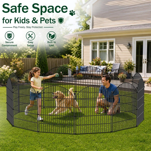 Alt view image 7 of 7 - No Dig Garden Fence Panels, Dog Fence Outdoor for Yard, 12 Pack with Gate | 32in(H) x 29ft(L) Rustproof Metal Animal Barrier for Rabbits & Flowers, Decorative Temporary Fencing for Patio, RV