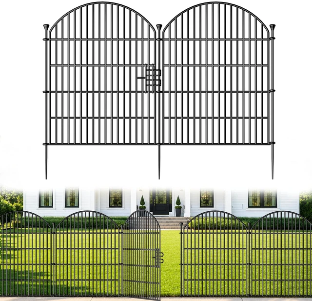 Main image of No Dig Garden Fence Panels, Dog Fence Outdoor for Yard, 12 Pack with Gate | 32in(H) x 29ft(L) Rustproof Metal Animal Barrier for Rabbits & Flowers, Decorative Temporary Fencing for Patio, RV