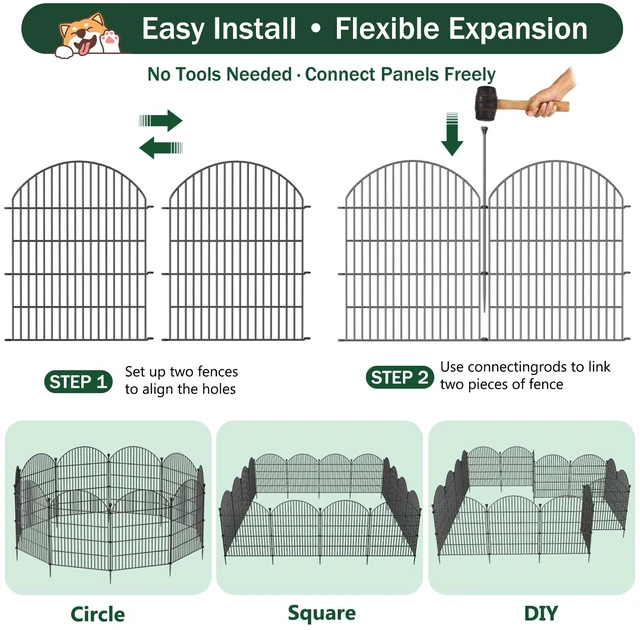 Alt view image 5 of 7 - No Dig Garden Fence Panels, Dog Fence Outdoor for Yard, 12 Pack with Gate | 32in(H) x 29ft(L) Rustproof Metal Animal Barrier for Rabbits & Flowers, Decorative Temporary Fencing for Patio, RV