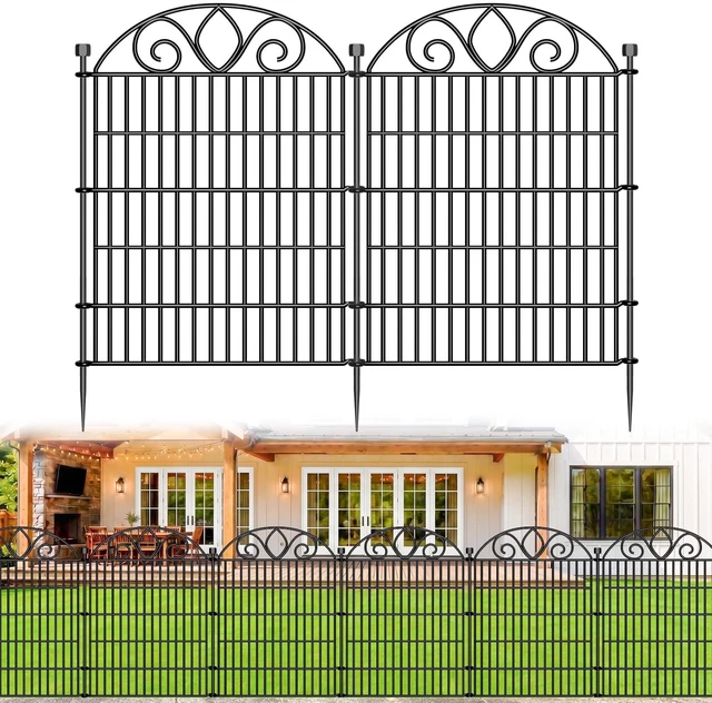 Main image of No Dig Garden Fence Outdoor for Yard, 10 Panels | 34in(H) x22ft(L) Rustproof Metal Animal Barrier, Temporary Dog Fence, Decorative Fencing for Flower Bed, Patio, and Pet