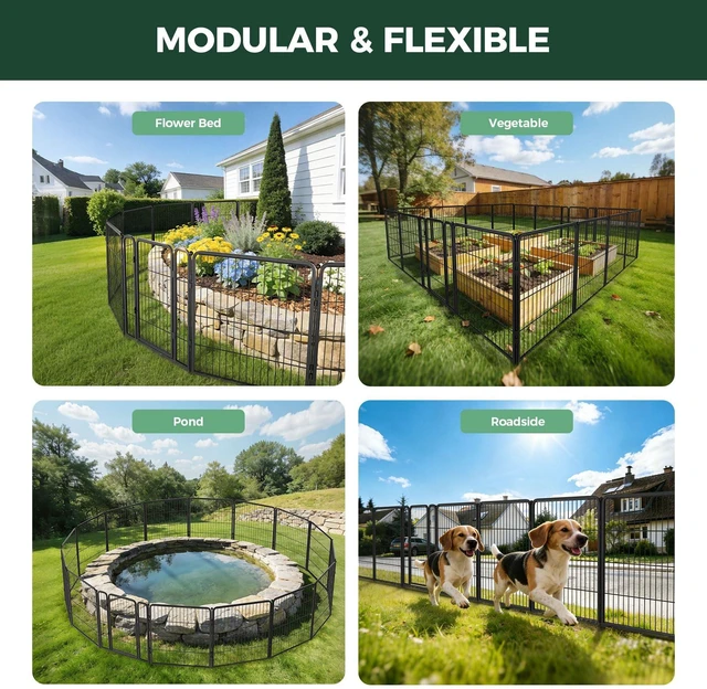 Alt view image 5 of 6 - No Dig Garden Fence, Outdoor for Yard, 32in(H) x 18.2ft(L), 8 Panels | Heavy-duty Metal Animal Barrier, Dog-friendly yard, Flower bed protection, Flexible layout, Decorative