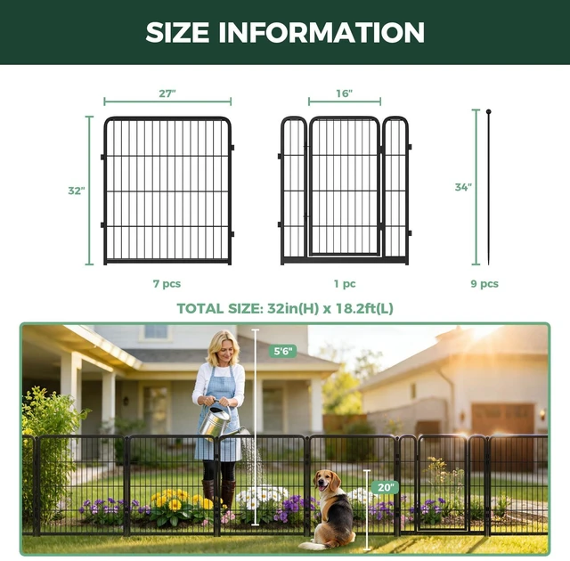 Alt view image 6 of 6 - No Dig Garden Fence, Outdoor for Yard, 32in(H) x 18.2ft(L), 8 Panels | Heavy-duty Metal Animal Barrier, Dog-friendly yard, Flower bed protection, Flexible layout, Decorative