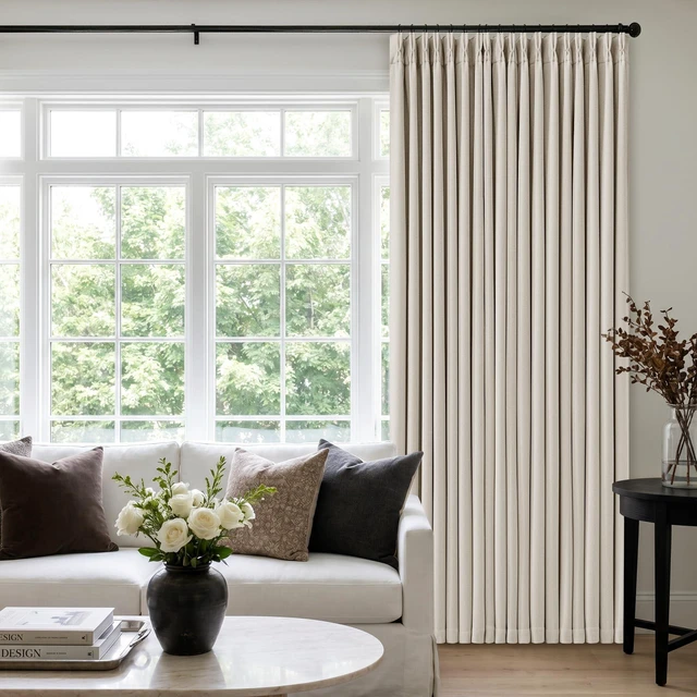 Main image of 60 Inch Wide Pinch Pleated 100% Blackout Curtains 102 Inches Long, Natural | Memory Trained, Thick Linen with 2 Layer, Thermal Insulated Noise Reducing Light Blocking, for Living Room Bedroom 1 Panel