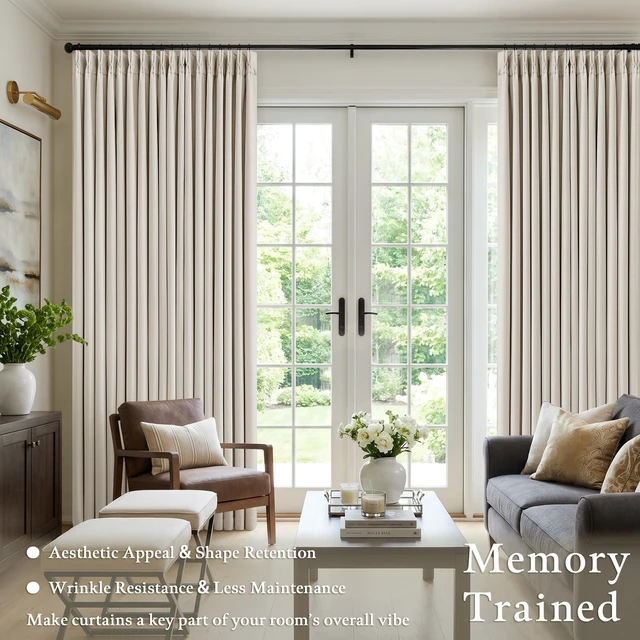 Alt view image 5 of 7 - 60 Inch Wide Pinch Pleated 100% Blackout Curtains 102 Inches Long, Natural | Memory Trained, Thick Linen with 2 Layer, Thermal Insulated Noise Reducing Light Blocking, for Living Room Bedroom 1 Panel