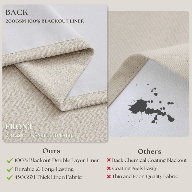 Alt view image 4 of 7 - 60 Inch Wide Pinch Pleated 100% Blackout Curtains 102 Inches Long, Natural | Memory Trained, Thick Linen with 2 Layer, Thermal Insulated Noise Reducing Light Blocking, for Living Room Bedroom 1 Panel